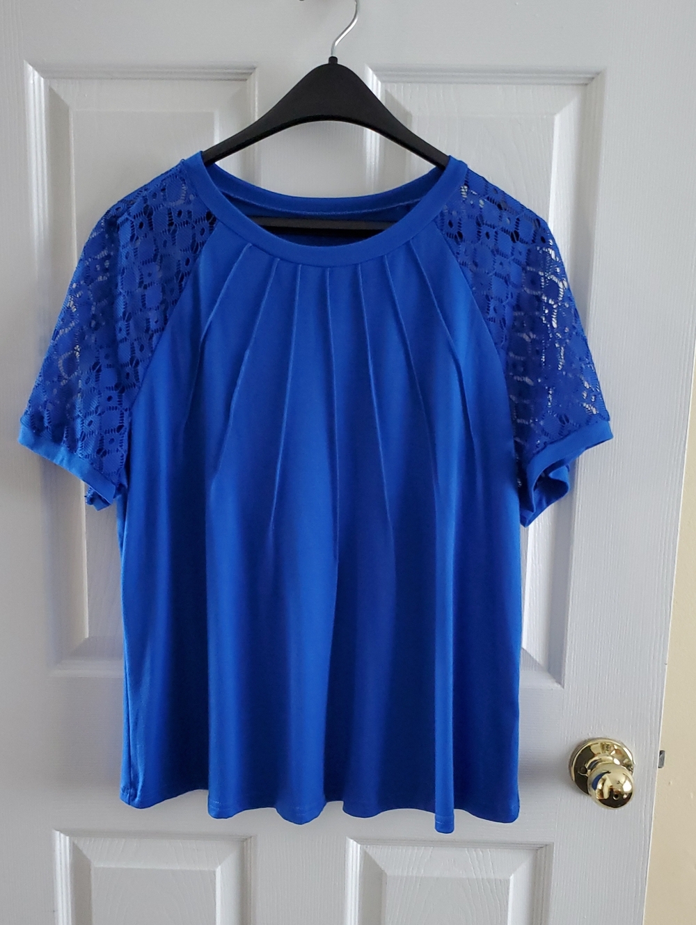 SHEIN Royal Blue Lace Sleeve Pleated Women’s Top